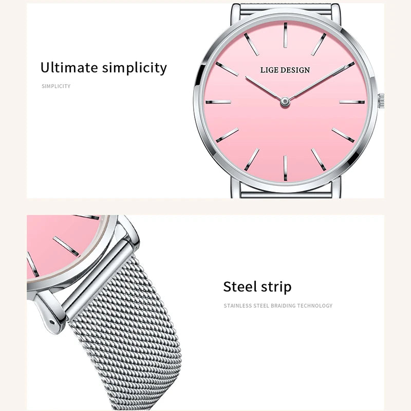 LIGE NEW 2026 TOP Elegant Women's Watches Fashion Simple Ladies Watches Quartz Waterproof Watches for Women Relogio Feminino+BOX