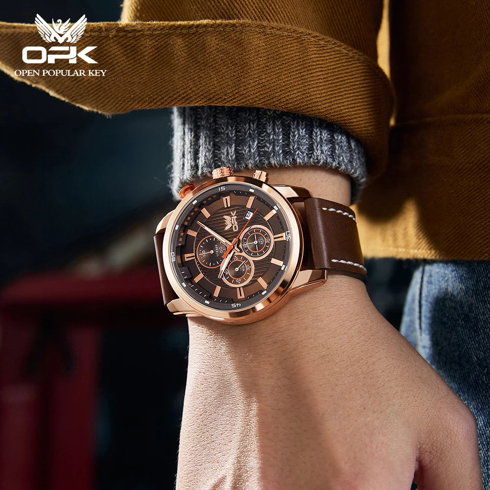 OPK 6083 Classic Quartz Watch for Men Waterproof Sport Men's Watches Fashion Leather Strap Luminous Business Male Wristwatches