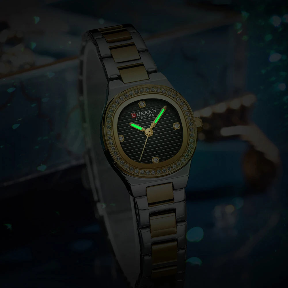 CURREN Fashion Casual Quartz Wristwatches for Women Simple Dress Watch Ladies Stainless Steel Bracelet with Luminous Hands
