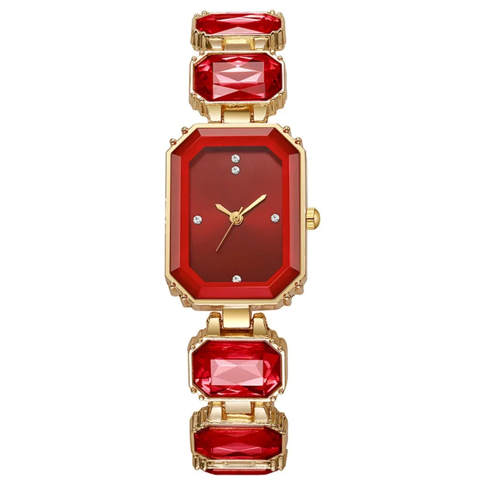 Fashion Rhinestone Quartz Watches Diamond Studded Watch Strap with Adjustable Bracelet Women Wristwatch Square Shaped Watch Gift