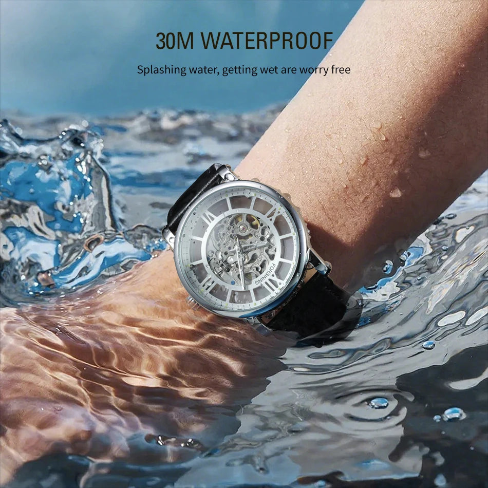 2026 FORSINING Official Original 3d Skeleton Automatic Watches For Men Waterproof Retro Luminous Mechanical Clock Leather Strap