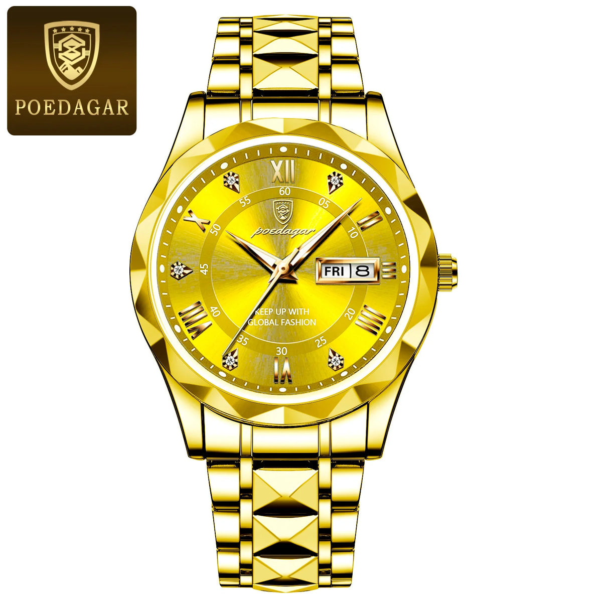 POEDAGAR Luxury Business Men's Watches Waterproof Stainless Steel Luminous Man Wristwatch Date Week Quartz Sport Men Watch Reloj