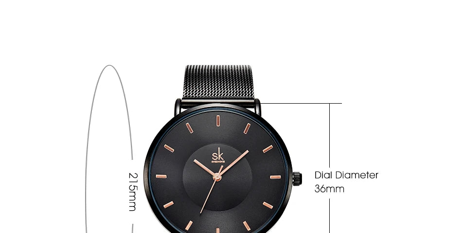 Shengke Fashion Black Watch For Women Classic Relogio Feminino Ultra Thin Quartz Watch Woman Adjustable Mesh Strap Montre Femme
