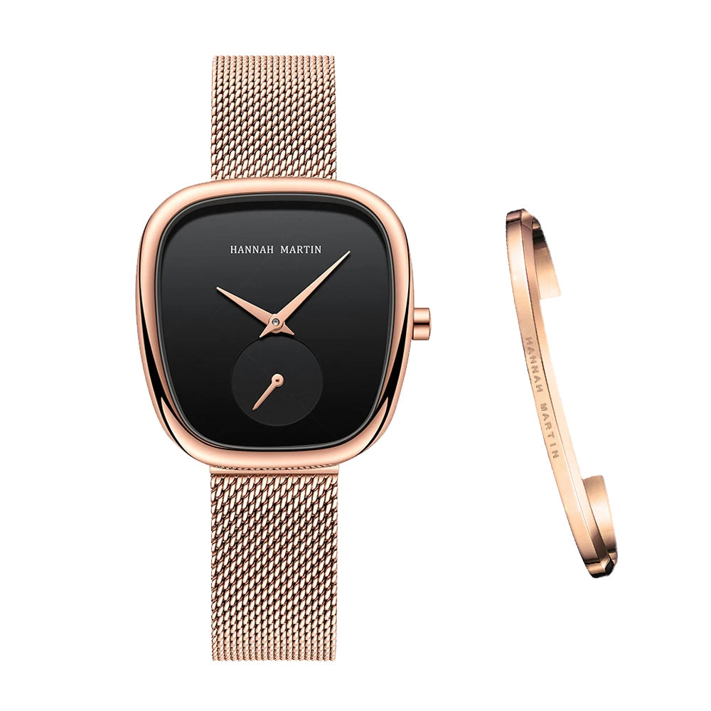 HANNAH MARTIN Brand Original Luxury Women Watch Rose Gold Fashion Stainless Steel Quartz Movement Waterproof Women Dress Watches