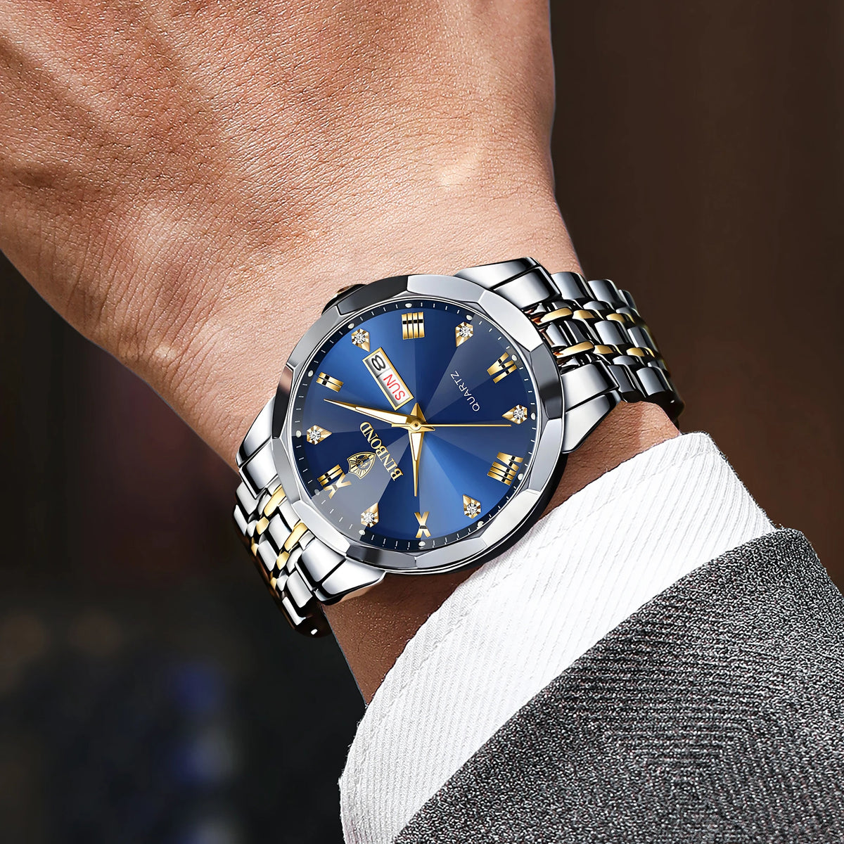 BINBOND Quartz Wristwatches For Men Luminous Waterproof Men's Watch Stainless Steel Original Reloj Para Hombre Todo +Box