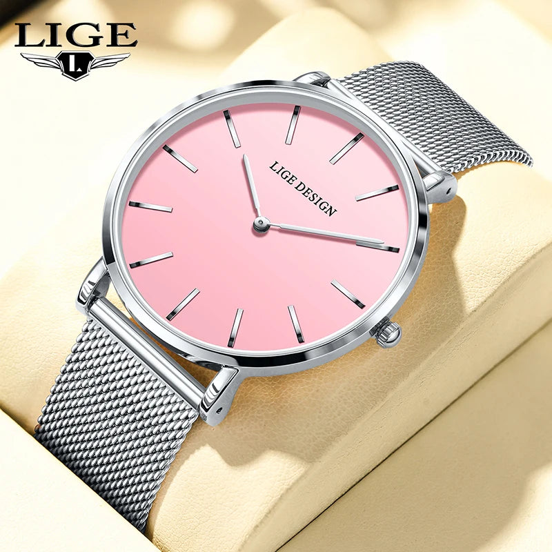 LIGE NEW 2026 TOP Elegant Women's Watches Fashion Simple Ladies Watches Quartz Waterproof Watches for Women Relogio Feminino+BOX