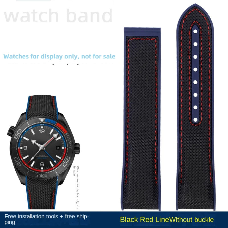 For Omega Planet Ocean 600 nylon strap 22mm AT150/007 quarter orange Seamaster 300 rubber strap curved waterproof men's bracelet