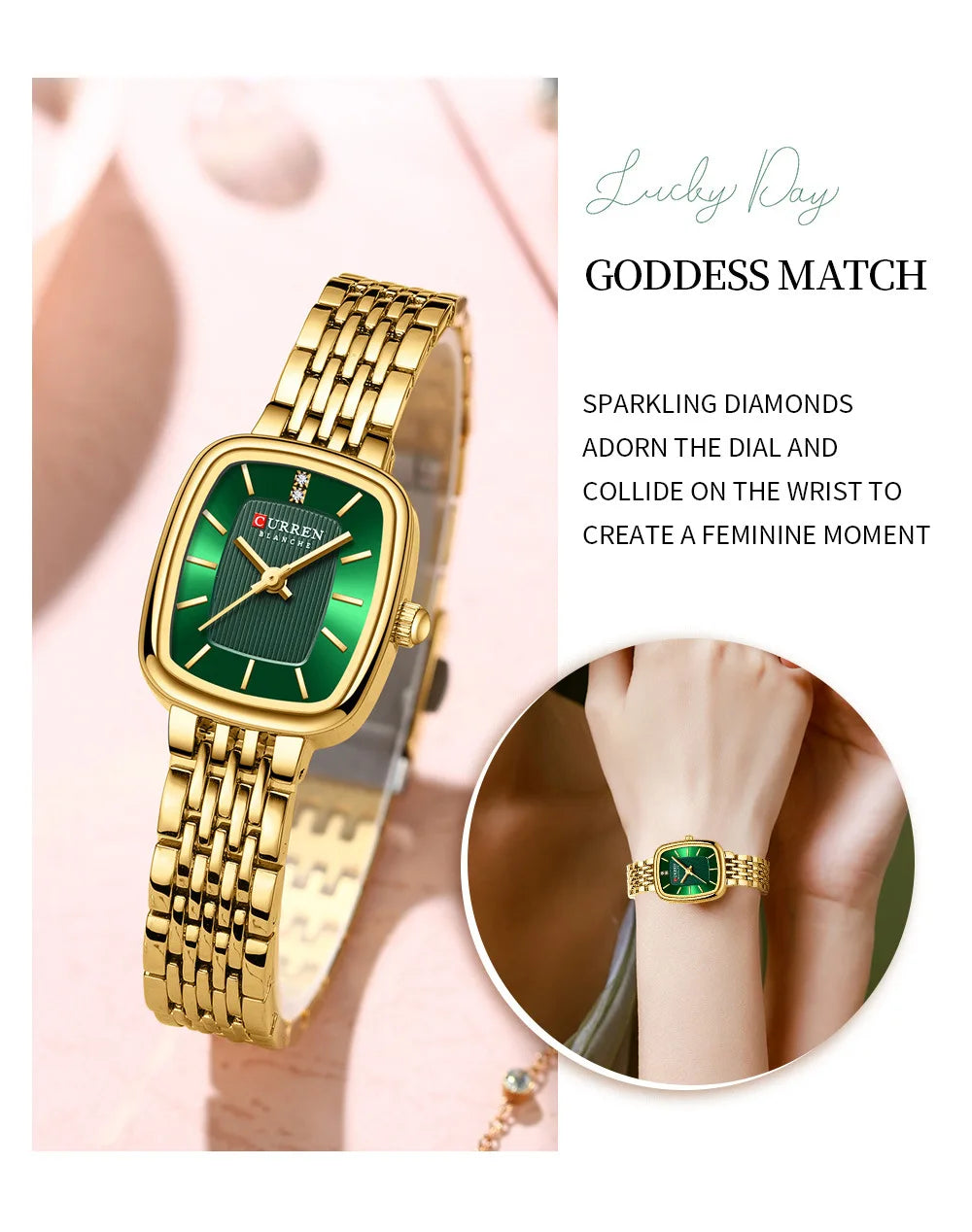 CURREN 9093 Fashion Quartz Women Watch Elegant Square Dial Gold Stainless Steel Strap Waterproof Leisure Ladies Business Watches