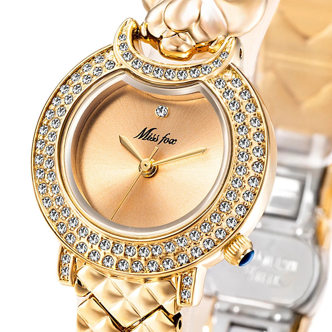 MISSFOX Leopard 3D Bling Diamond Quartz Women Watch Fashion Casual Ladies Watch Female Quartz Gold Watch Jewelry Women Clock