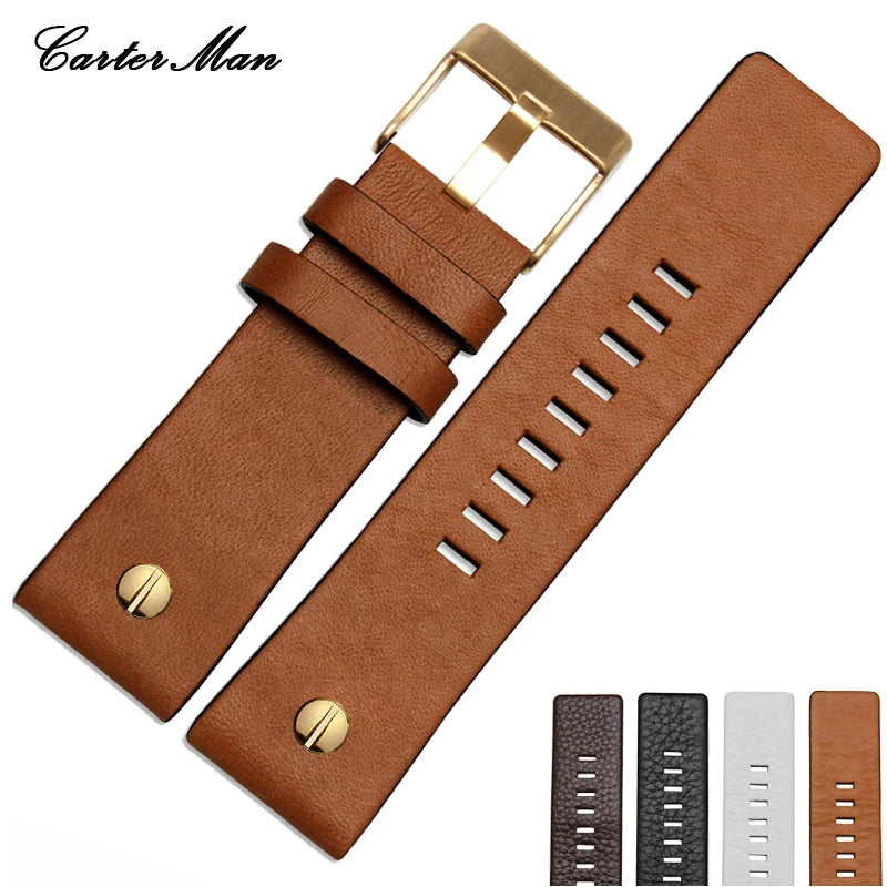 For Diesel Watch Strap Leather Wrist Watch Belt DZ7314 DZ7256 Watchbands 24MM 26MM 28MM 30MM With Rivets Lichee Pattern Bracelet