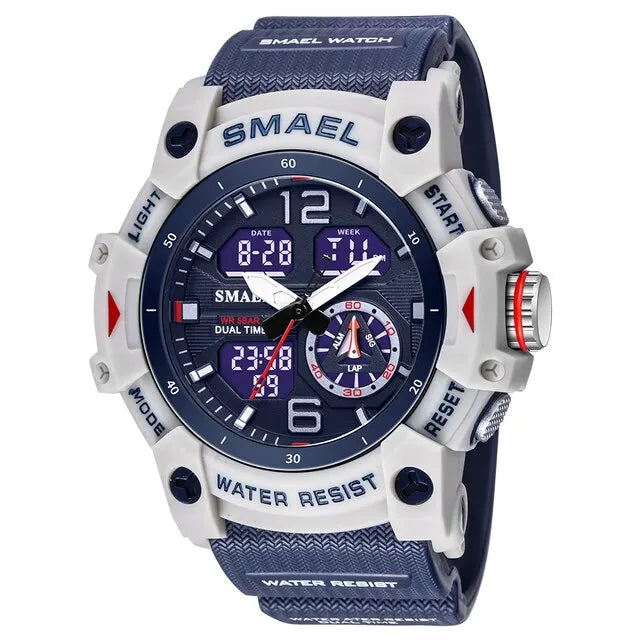 SMAEL Sport Watch Military Wristwatch for Men Alarm Stopwatch LED Digital Back Light Dual Time Display Waterproof Watch Men 8007