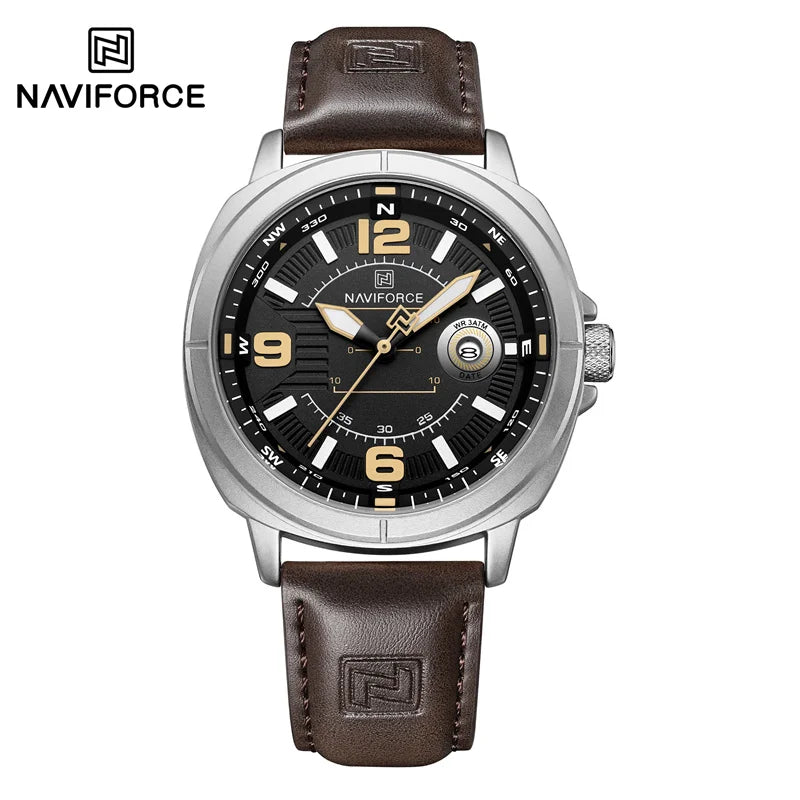NAVIFORCE Men Quartz Watch 3ATM Waterproof Shockproof Genuine Leather Casual New Style Fashionable Daily Business Wrist Watch