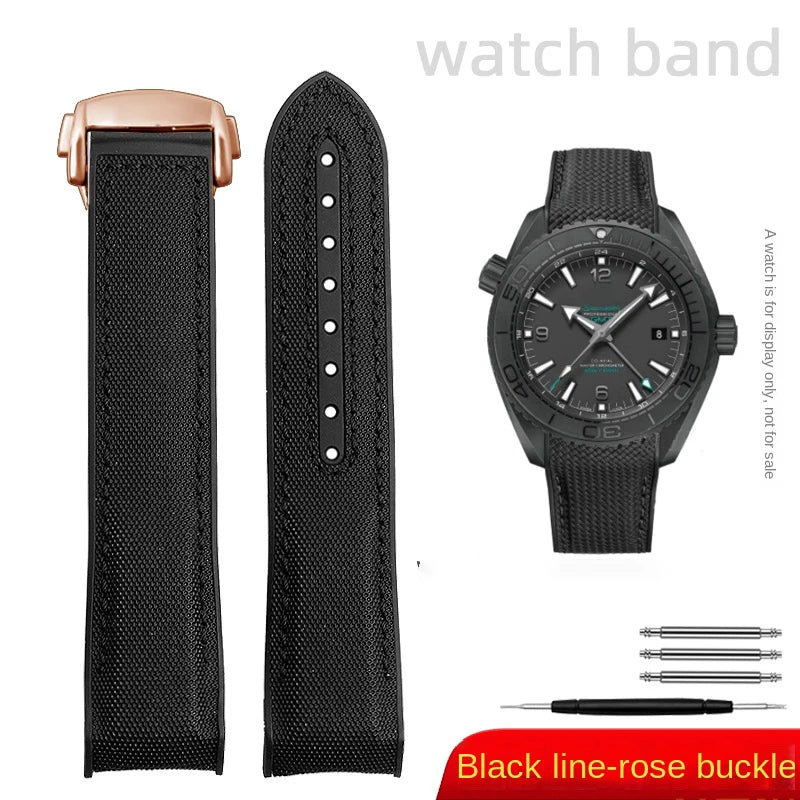 For Omega Planet Ocean 600 nylon strap 22mm AT150/007 quarter orange Seamaster 300 rubber strap curved waterproof men's bracelet