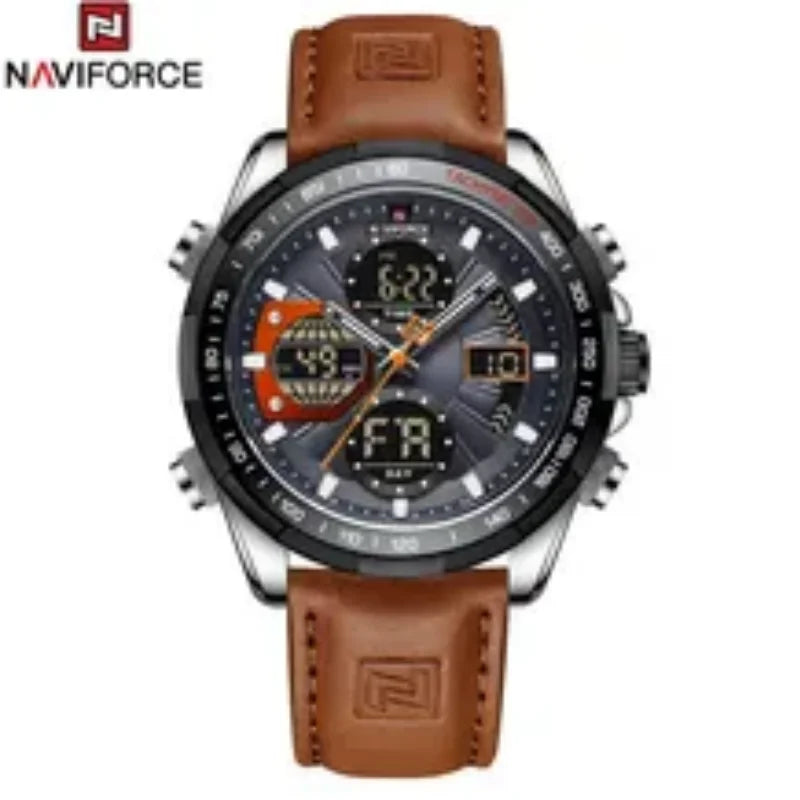 NAVIFORCE New Fashion Multifunctional Men Watches Top Brand Genuine Leather Waterproof Digital Analog Quartz Luminous Male Clock