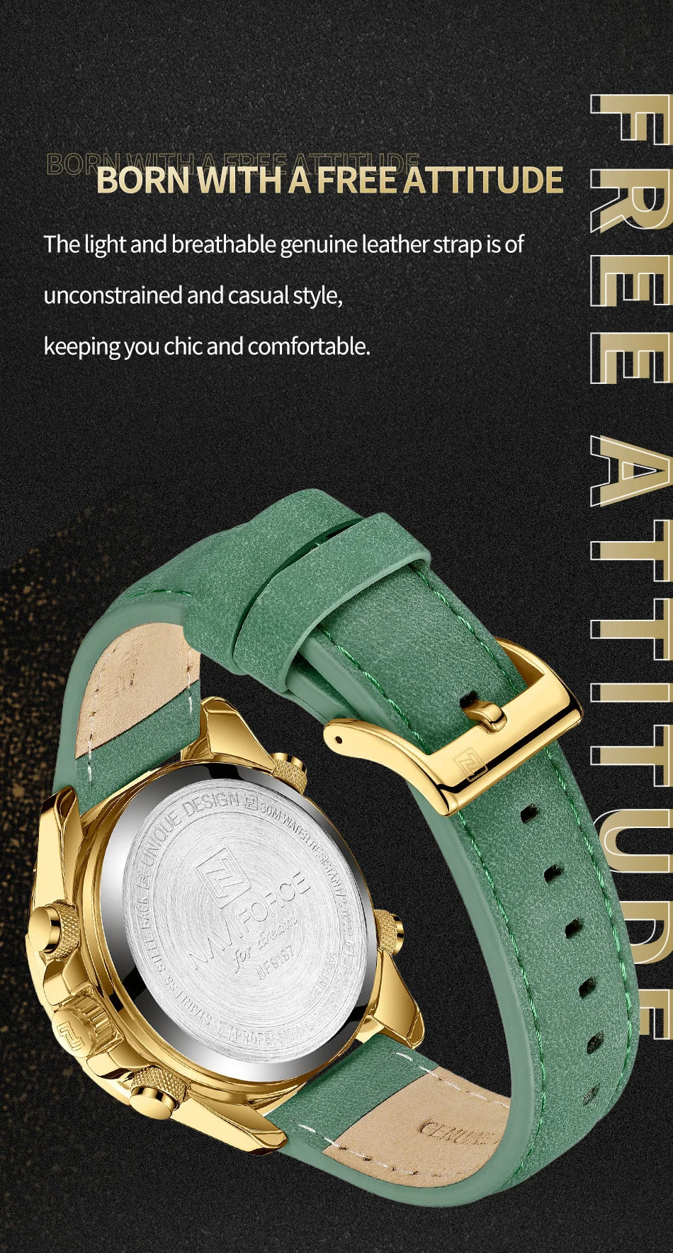 NAVIFORCE New Fashion Multifunctional Men Watches Top Brand Genuine Leather Waterproof Digital Analog Quartz Luminous Male Clock