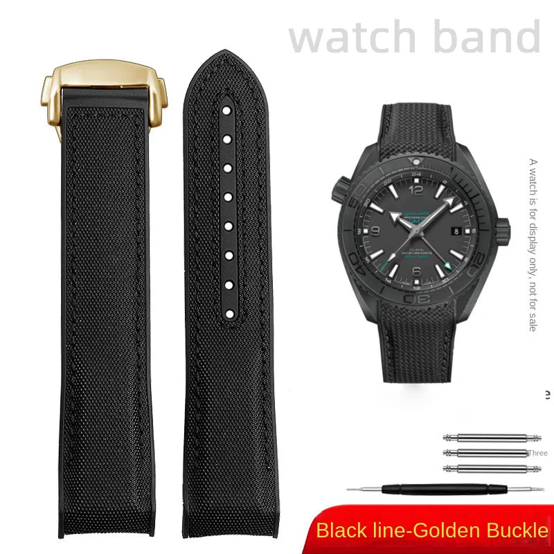 For Omega Planet Ocean 600 nylon strap 22mm AT150/007 quarter orange Seamaster 300 rubber strap curved waterproof men's bracelet