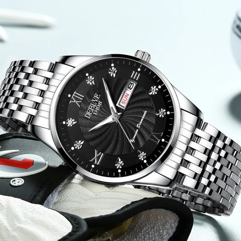 Men's Business Leisure Watch Steel Belt Calendar Night Light Quartz Watch