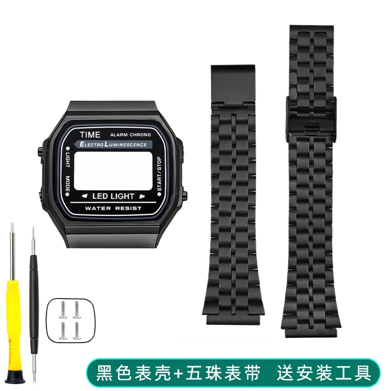A168 case mod kit Stainless steel metal Bezel watch Case+Strap For Casio A168WG/WA/WGG/WEHA Series Modified Suit watchband+Tool