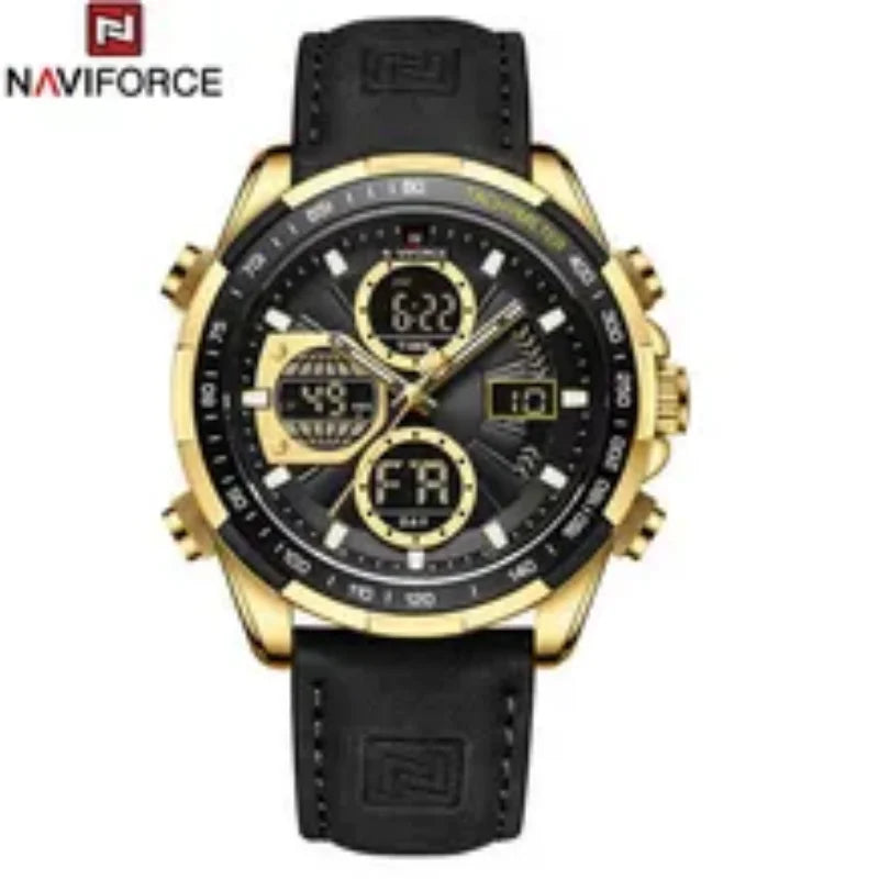 NAVIFORCE New Fashion Multifunctional Men Watches Top Brand Genuine Leather Waterproof Digital Analog Quartz Luminous Male Clock