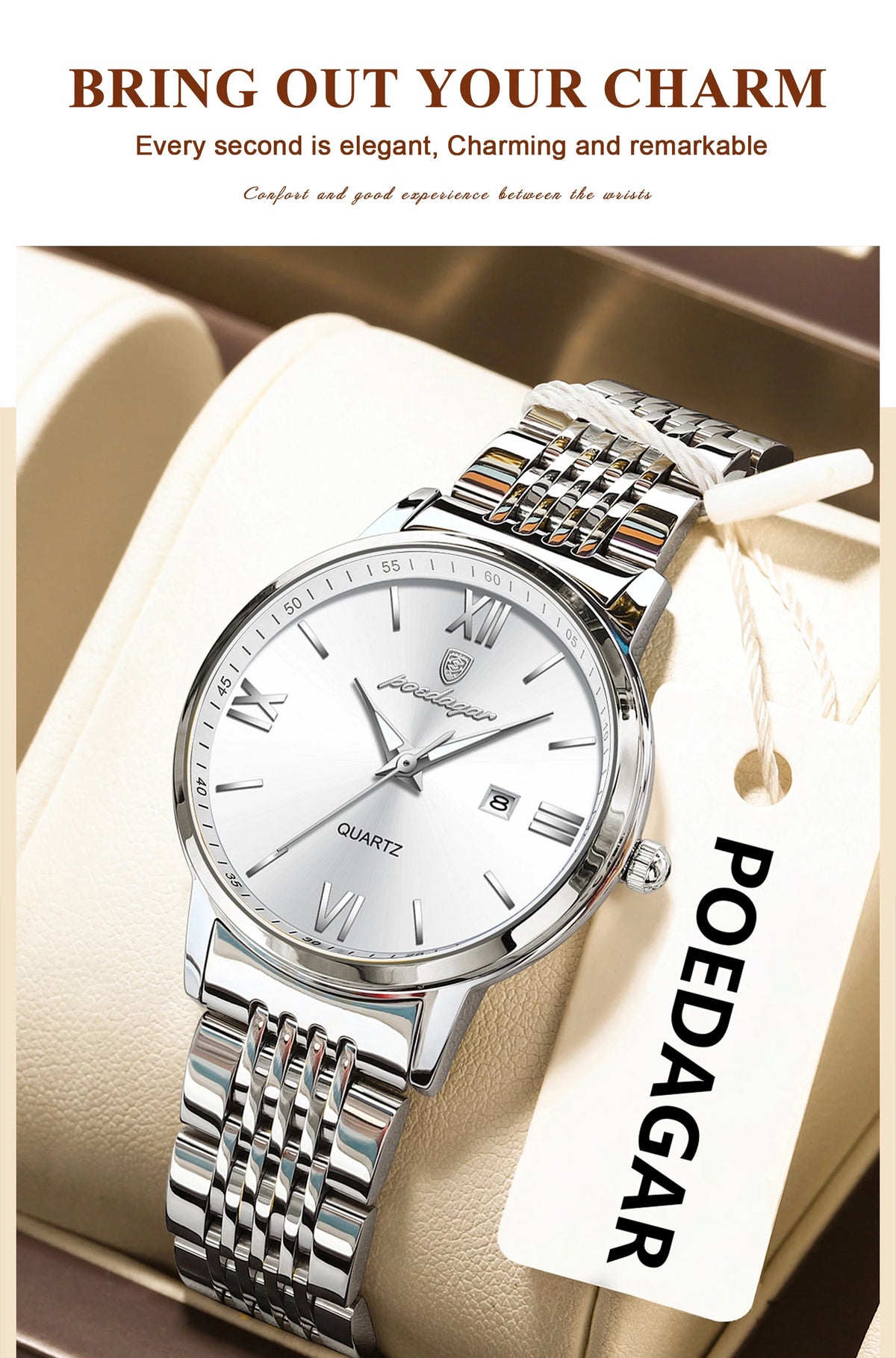 POEDAGAR Original Fashion Watch For Woman Waterproof Luminous Date Ladies Watch Stainless Steel Quartz Business Women's Watches