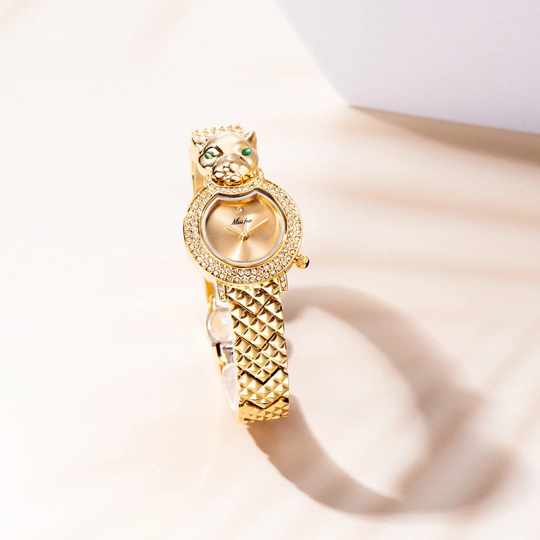 MISSFOX Leopard 3D Bling Diamond Quartz Women Watch Fashion Casual Ladies Watch Female Quartz Gold Watch Jewelry Women Clock