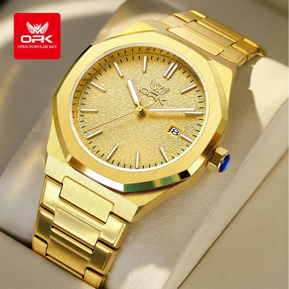 OPK 6046 Mens Watch Solid Stainless steel Calendar Waterproof Quartz Watch for Men