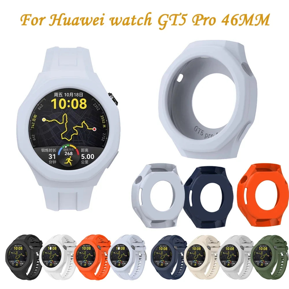 Silicone Watch Case Suit For Huawei Watch GT5 Pro 46mm Smart Watch Accessories Protective Cover Shell Replacement