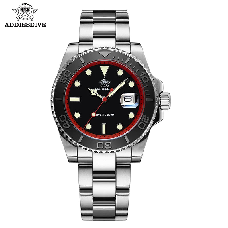 ADDIESDIVE Men's Dive Watch 200m Water Resistance BGW9 Super Luminous Ceramic Bezel Stylish Men's Stainless Steel Quartz Watch
