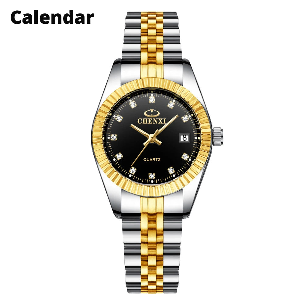 CHENXI Brand Top Luxury  Ladies Golden Watch for Women Clock Female Women's Dress Rhinestone Quartz Waterproof Wristwatches