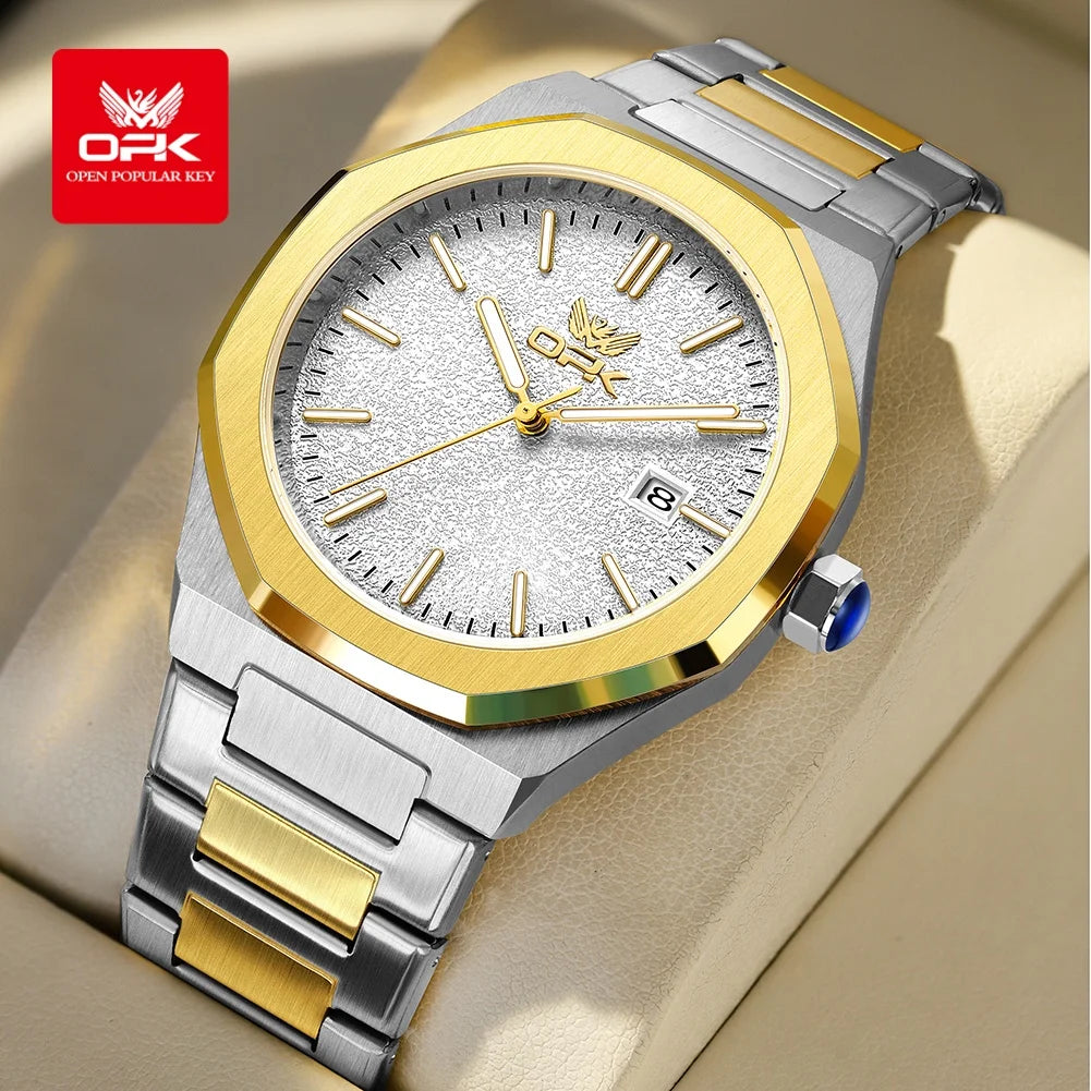 OPK 6046 Mens Watch Solid Stainless steel Calendar Waterproof Quartz Watch for Men
