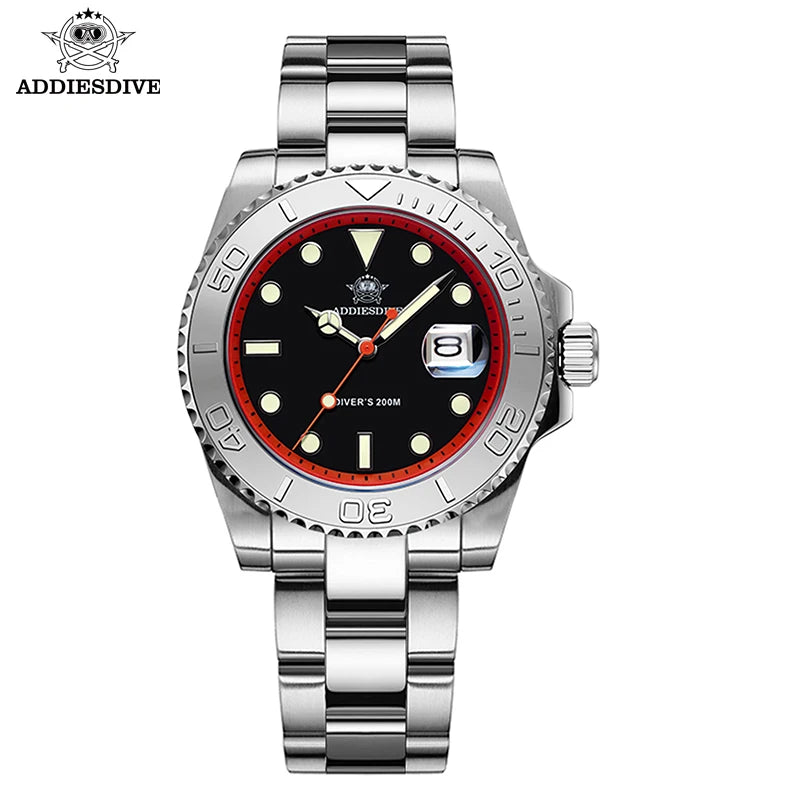 ADDIESDIVE Men's Dive Watch 200m Water Resistance BGW9 Super Luminous Ceramic Bezel Stylish Men's Stainless Steel Quartz Watch