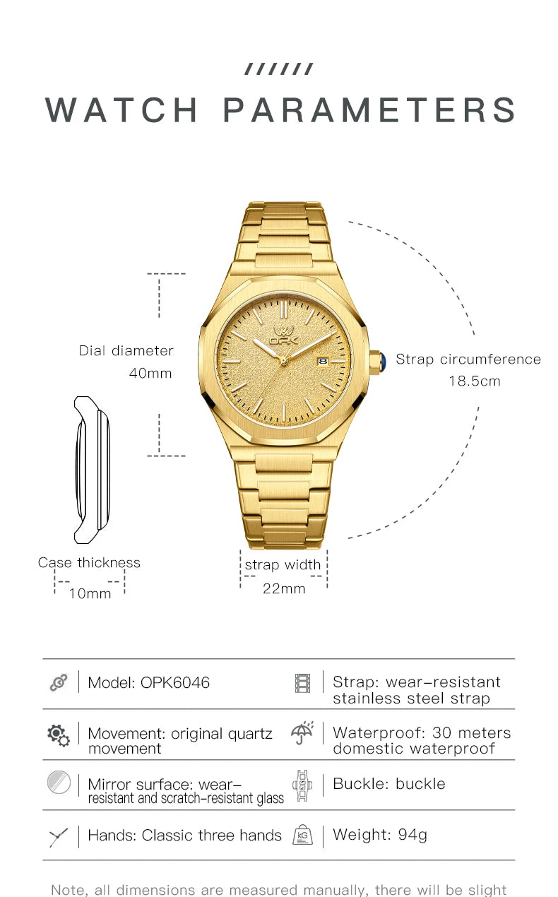 OPK 6046 Mens Watch Solid Stainless steel Calendar Waterproof Quartz Watch for Men