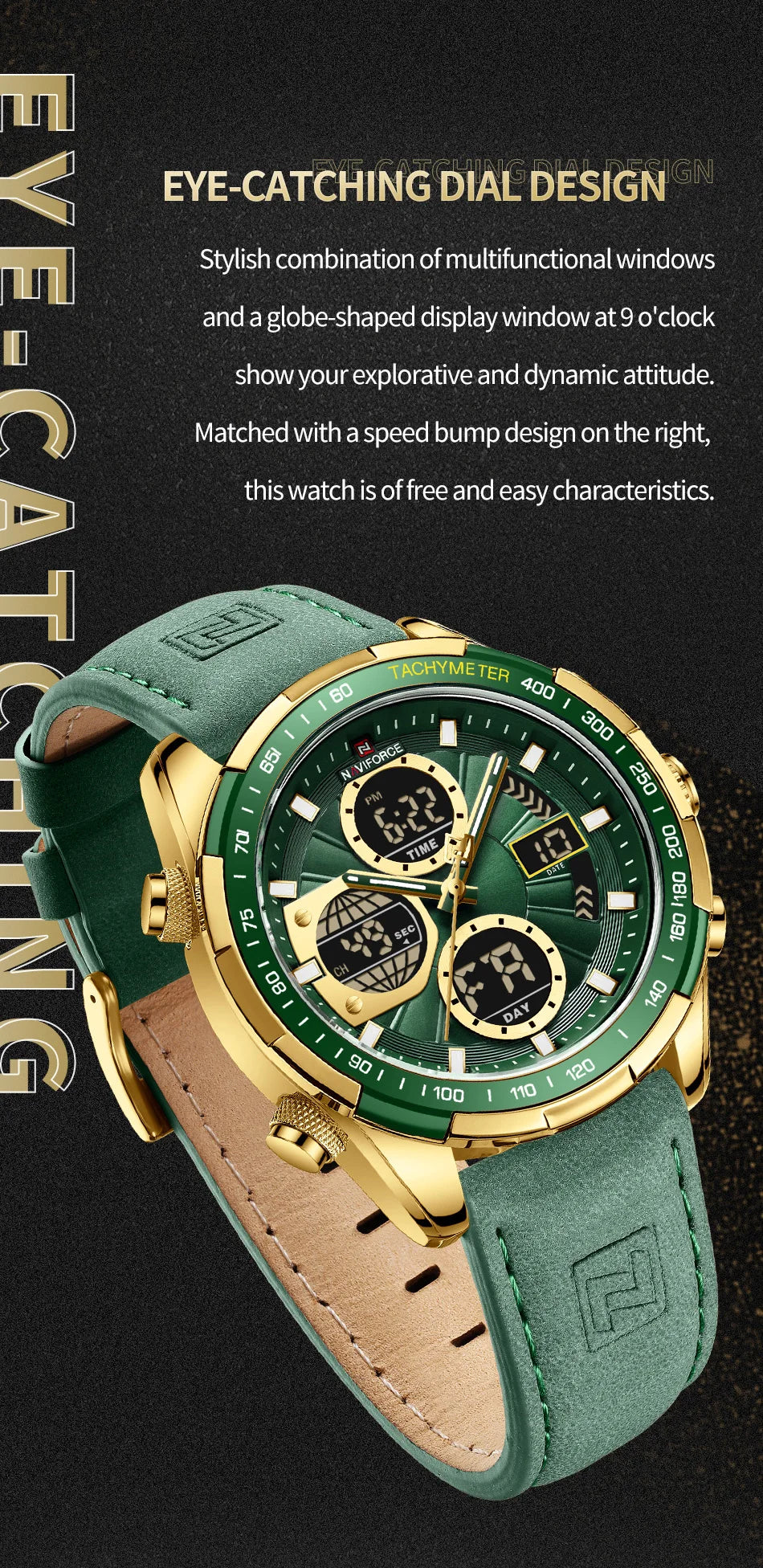 NAVIFORCE New Fashion Multifunctional Men Watches Top Brand Genuine Leather Waterproof Digital Analog Quartz Luminous Male Clock