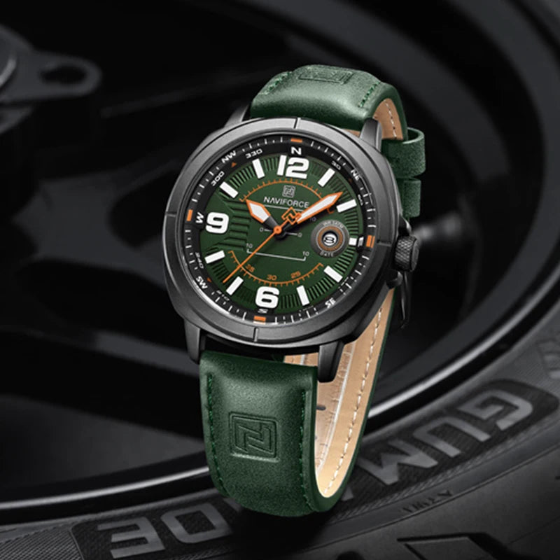 NAVIFORCE Men Quartz Watch 3ATM Waterproof Shockproof Genuine Leather Casual New Style Fashionable Daily Business Wrist Watch