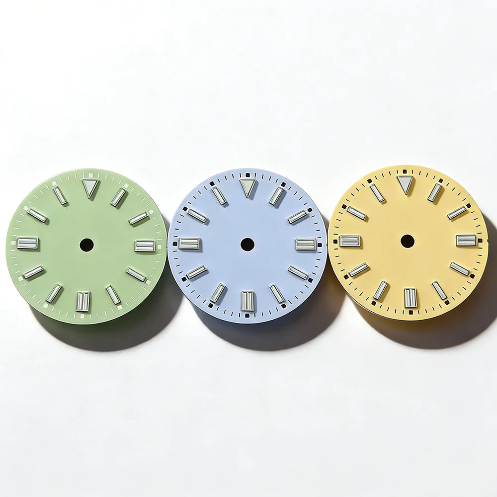 28.5mm No logo Blue Lume Pure Beige Pistachio Lavender Watch Dial Suitable for Seiko NH35/36 Automatic Movement Case Mod Parts