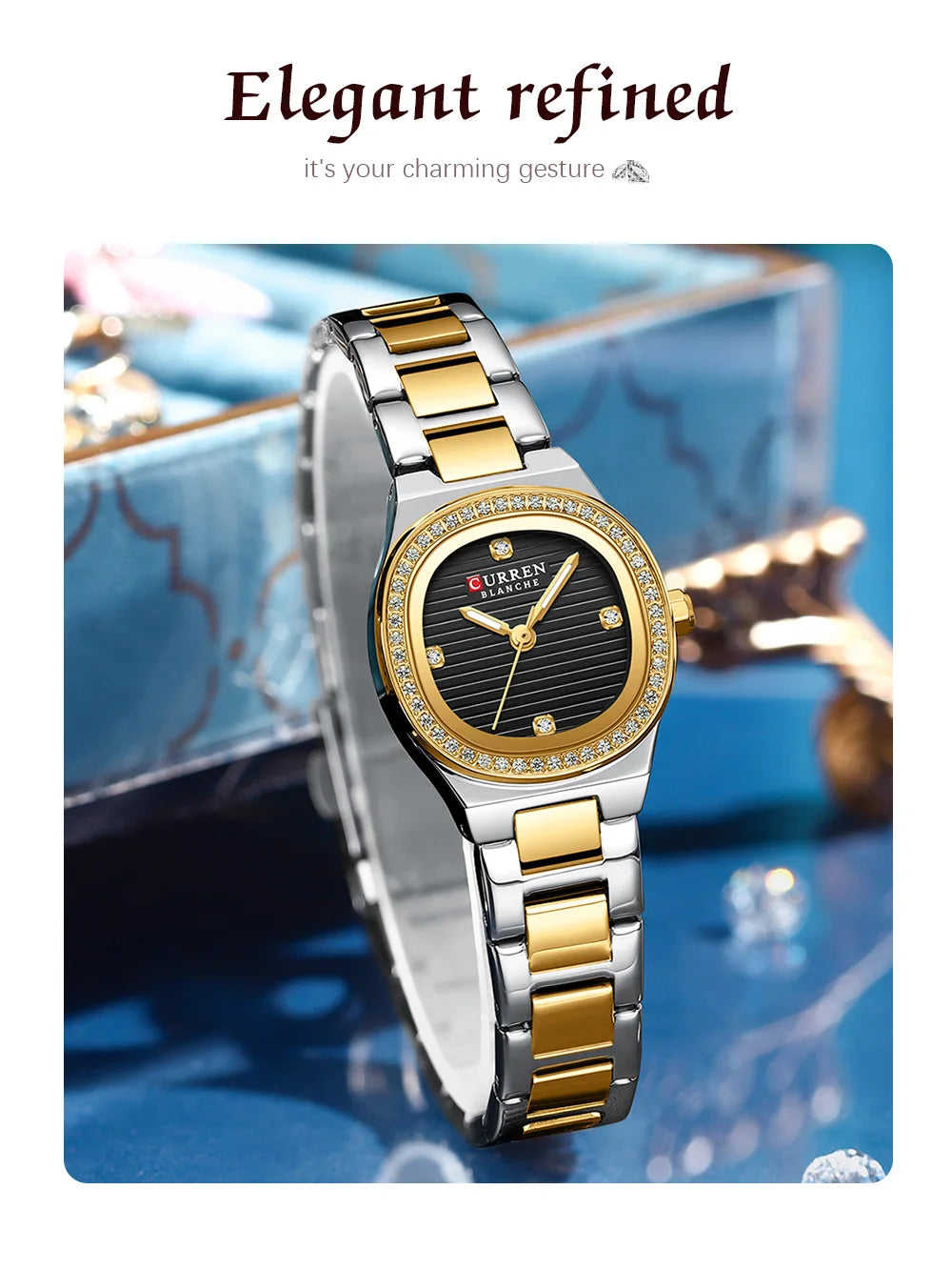 CURREN Fashion Casual Quartz Wristwatches for Women Simple Dress Watch Ladies Stainless Steel Bracelet with Luminous Hands
