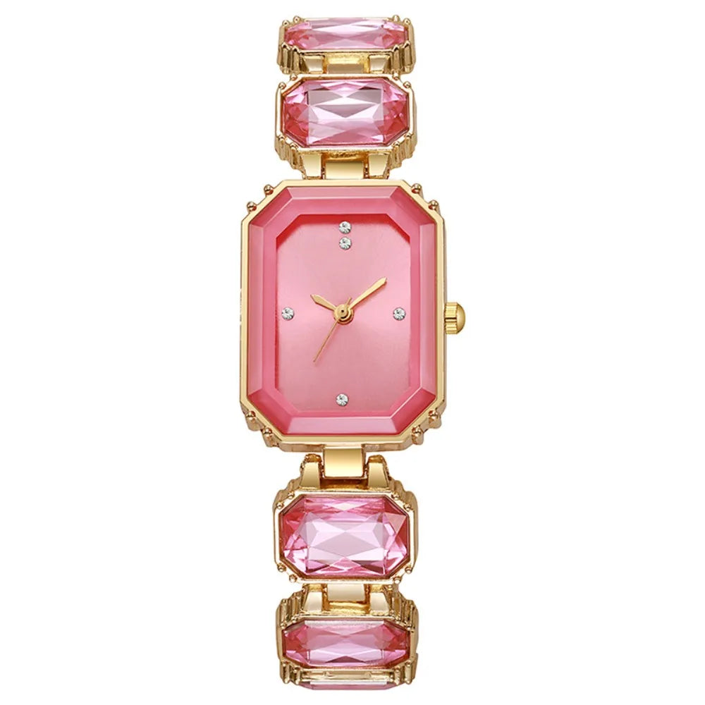 Fashion Rhinestone Quartz Watches Diamond Studded Watch Strap with Adjustable Bracelet Women Wristwatch Square Shaped Watch Gift