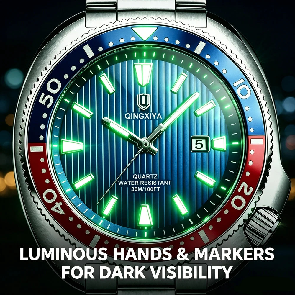 QINGXIYA Man Watch Original Brand Waterproof Quartz Watch Stainless Steel Strap Luminous Date Mens Watches Relogio Masculino
