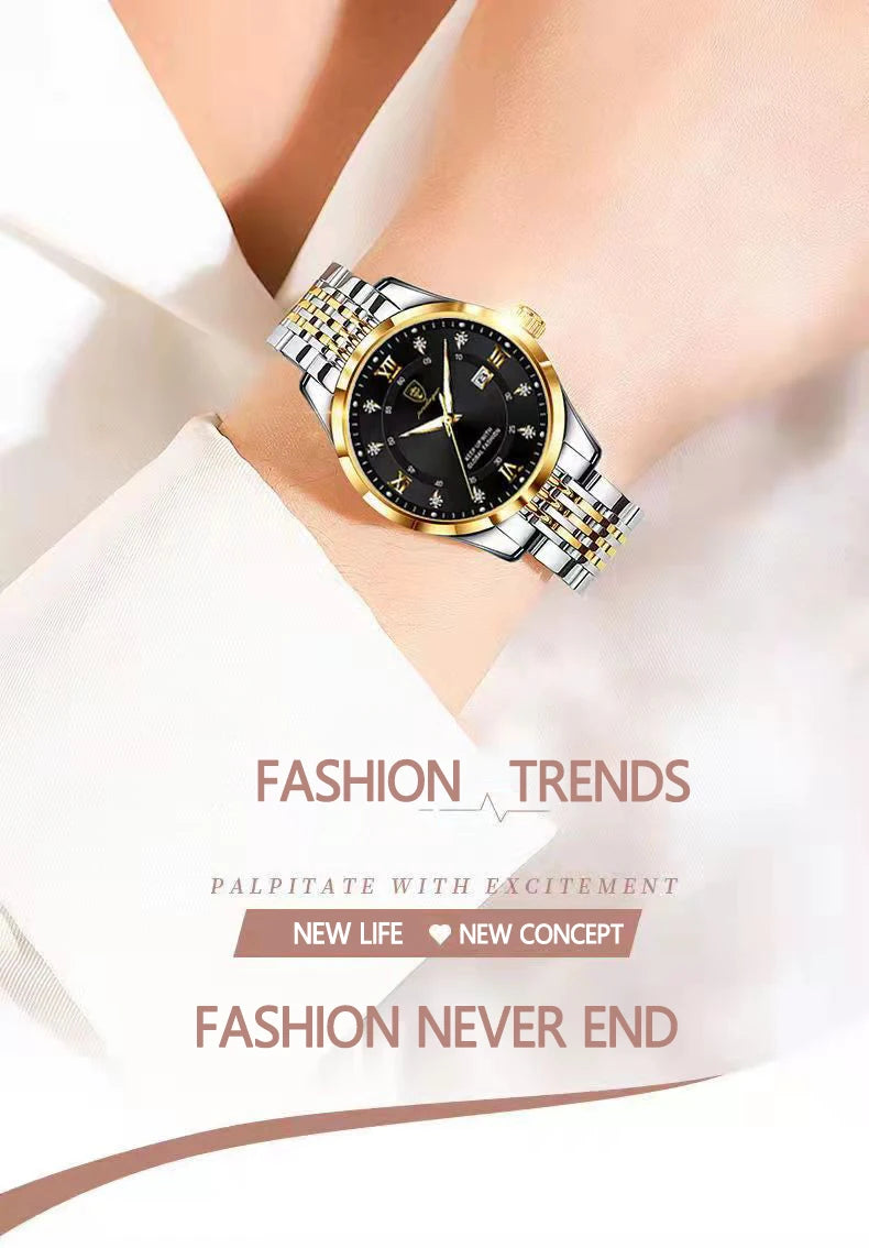 POEDAGAR Casual Wrist Watch For Women Luxury Waterproof Luminous Date Ladies Watch Stainless Steel Quartz Women Watch Gold reloj