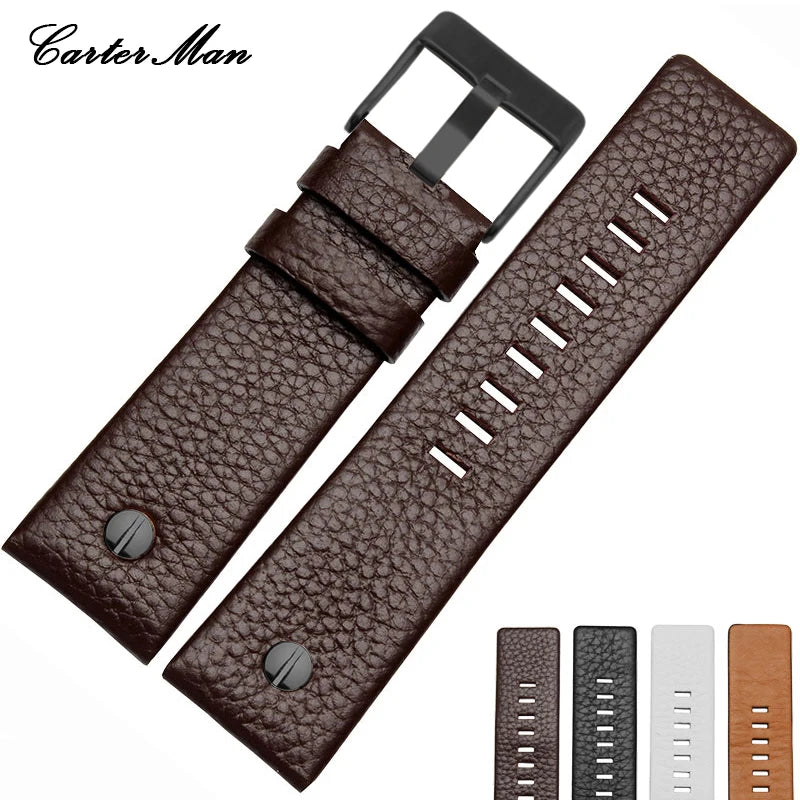 For Diesel Watch Strap Leather Wrist Watch Belt DZ7314 DZ7256 Watchbands 24MM 26MM 28MM 30MM With Rivets Lichee Pattern Bracelet