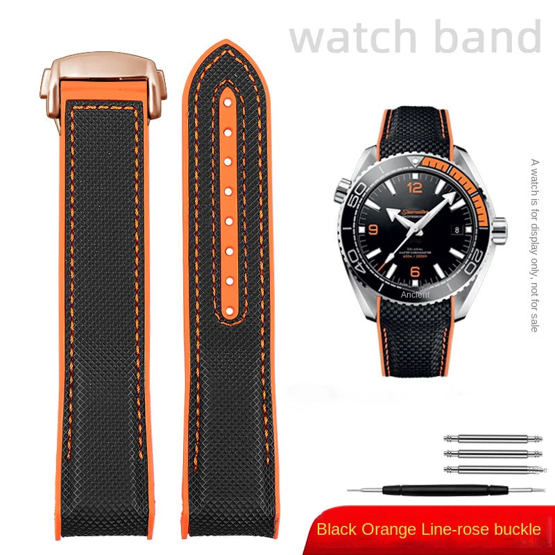 For Omega Planet Ocean 600 nylon strap 22mm AT150/007 quarter orange Seamaster 300 rubber strap curved waterproof men's bracelet
