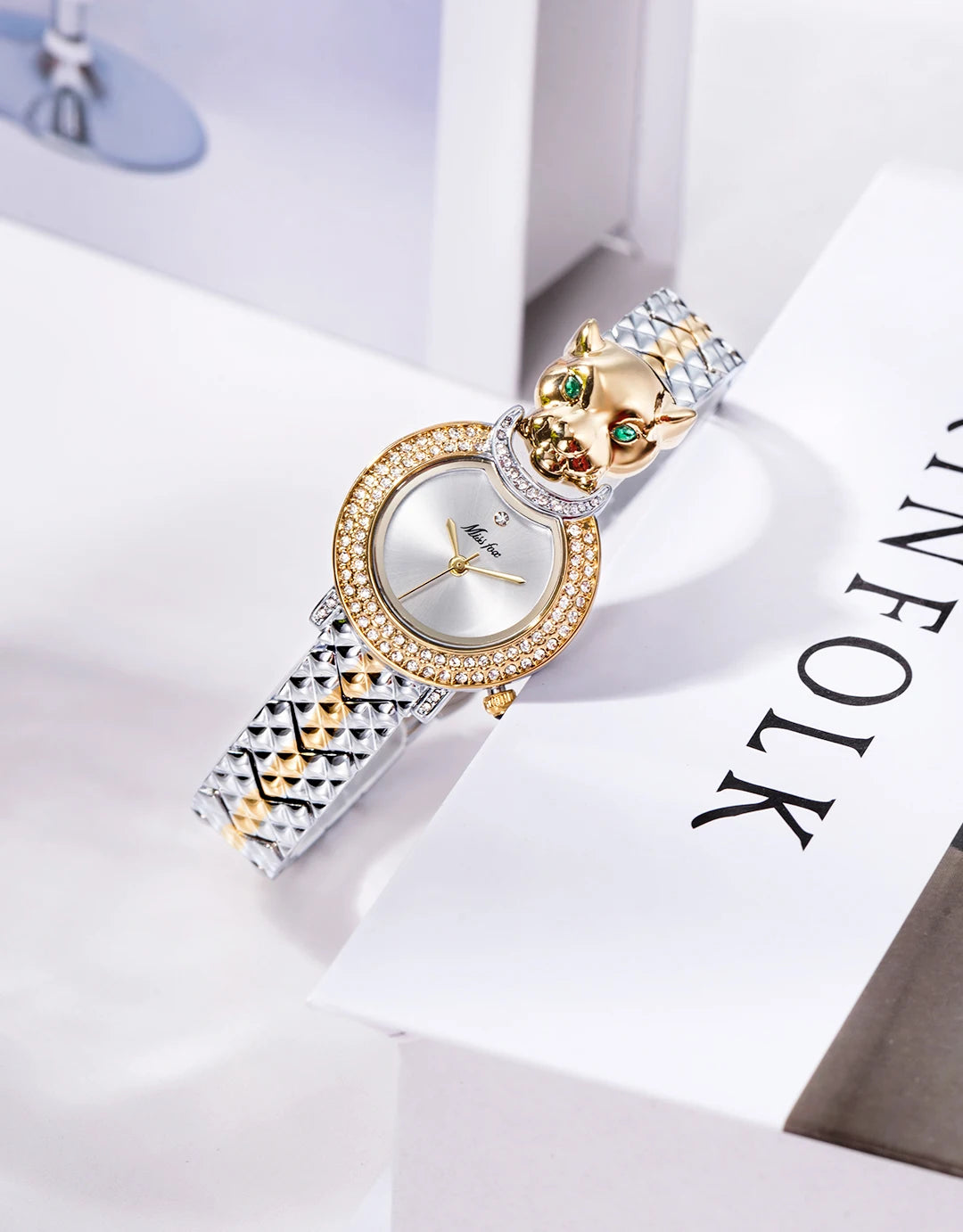 MISSFOX Leopard 3D Bling Diamond Quartz Women Watch Fashion Casual Ladies Watch Female Quartz Gold Watch Jewelry Women Clock