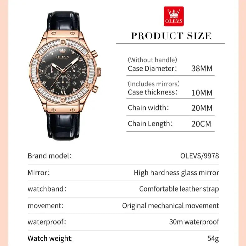 OLEVS Analog Quartz Watch for Women Leather Strap Waterproof Luxury Elegant Ladies' Watches Business Luxury Ladies Wristwatch