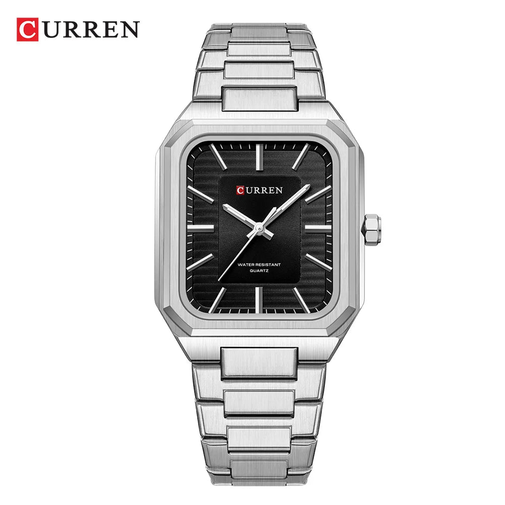 CURREN NEW Stainless Steel Strap Vintage Rectangle Dial Quartz Watches for Men Luminous Hands Waterproof