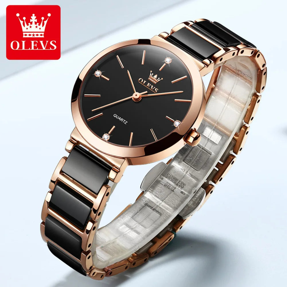 OLEVS Fashion Women Watches Relogio Feminino Luxury Rose Gold Watches Ladies Quartz Wrist Watch Ceramic Strap Clock Reloj Mujer