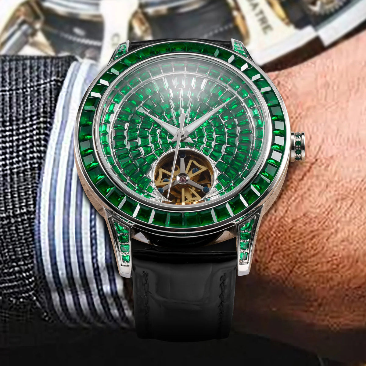 PINDU Brand Design New 43MM Mechanical Watch Men Diamond Dial Stainless Steel Waterproof TOP-Luxury Automatic Mechanical Watch