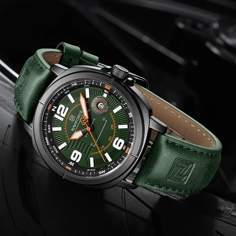 NAVIFORCE Men Quartz Watch 3ATM Waterproof Shockproof Genuine Leather Casual New Style Fashionable Daily Business Wrist Watch