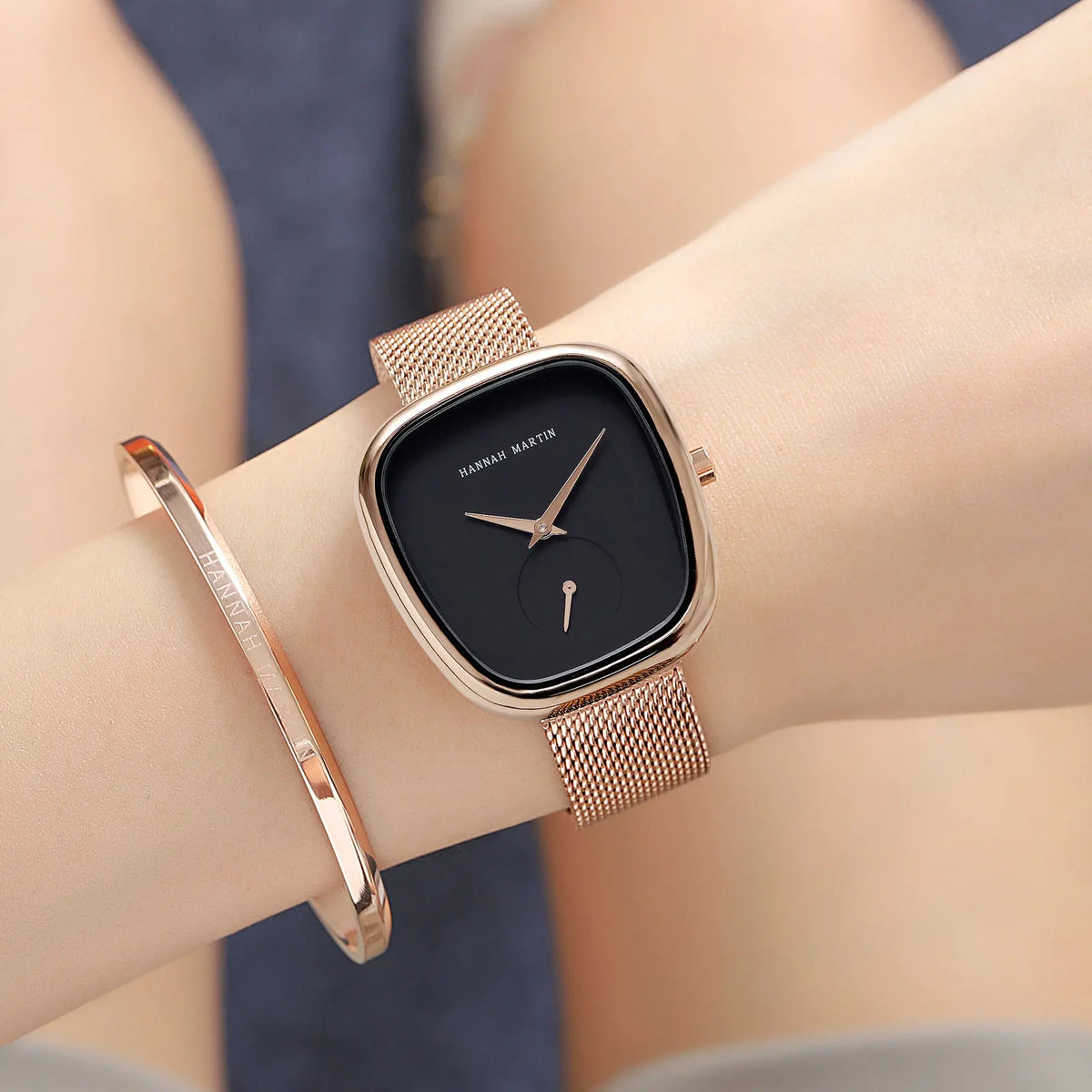 HANNAH MARTIN Brand Original Luxury Women Watch Rose Gold Fashion Stainless Steel Quartz Movement Waterproof Women Dress Watches