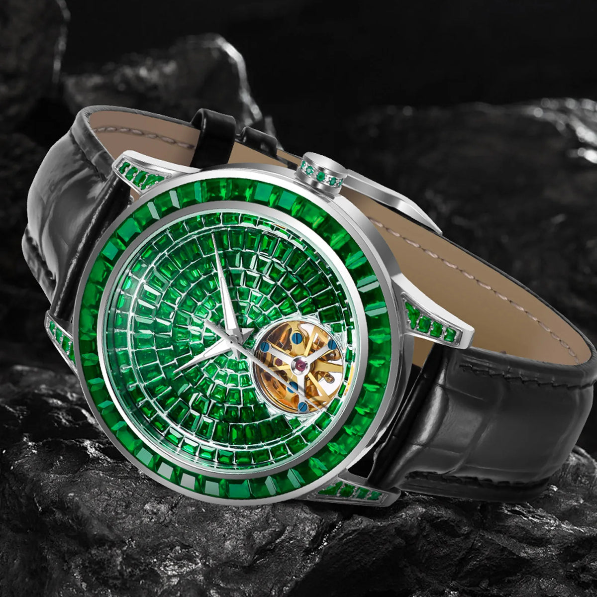 PINDU Brand Design New 43MM Mechanical Watch Men Diamond Dial Stainless Steel Waterproof TOP-Luxury Automatic Mechanical Watch