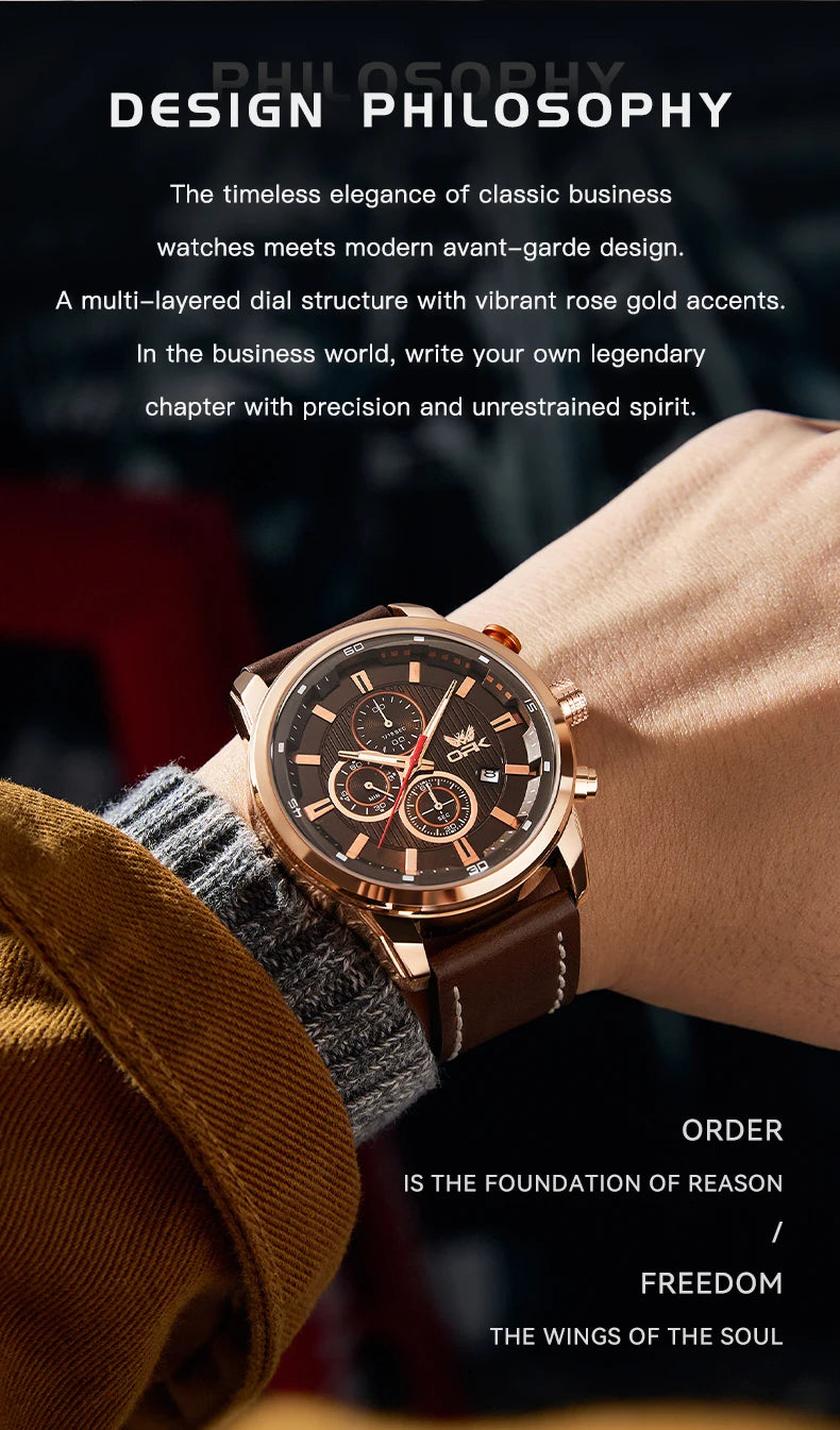 OPK 6083 Classic Quartz Watch for Men Waterproof Sport Men's Watches Fashion Leather Strap Luminous Business Male Wristwatches